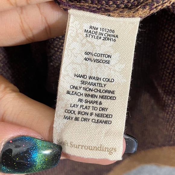 Soft Surroundings Sweater Small Tan Purple Printed Knit Long Sleeve Pullover - Picture 5 of 7